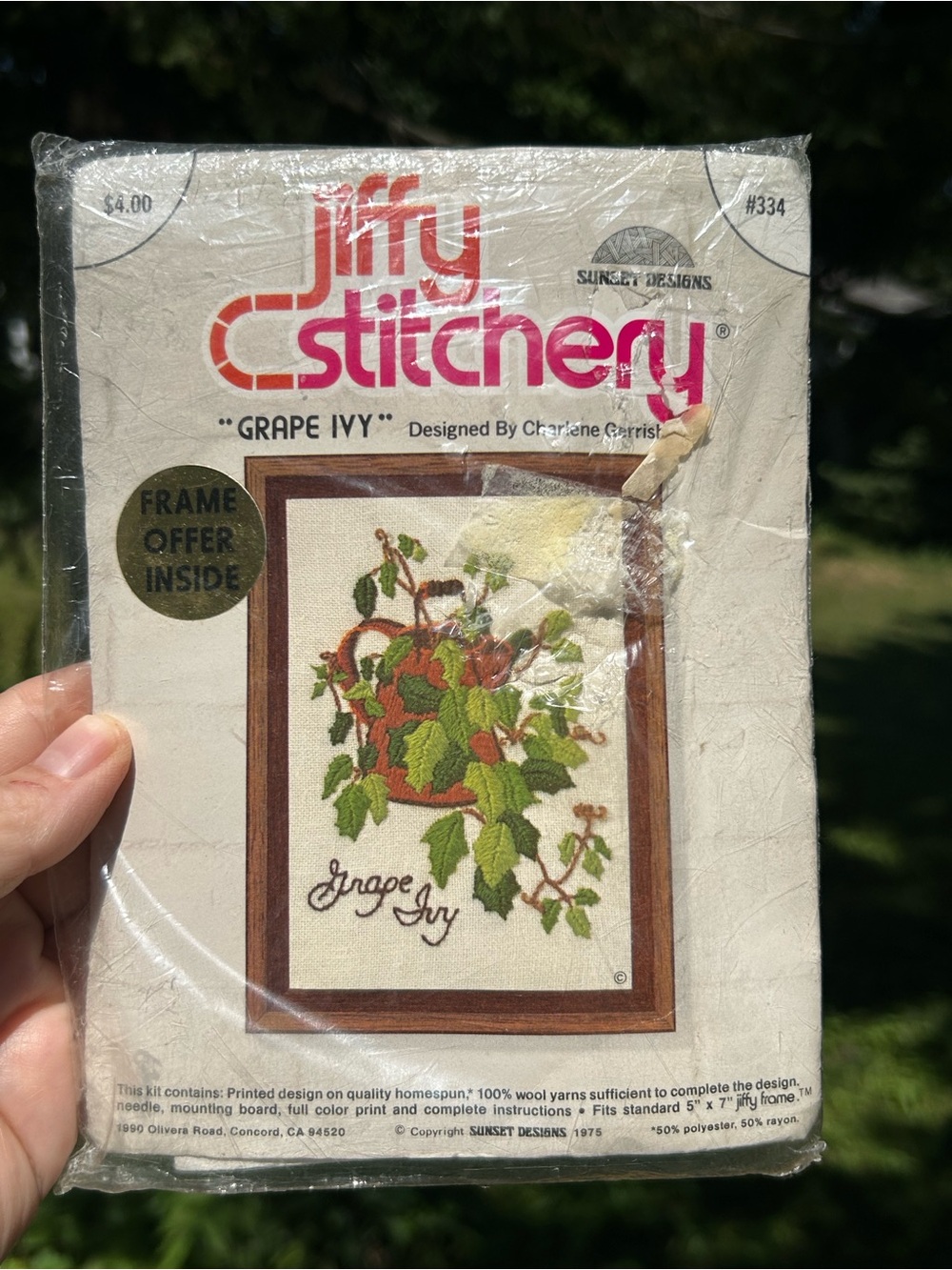 Vintage Stitchery Kit Grape Ivy Home Wall Decor Gallery 1975 Green Brown